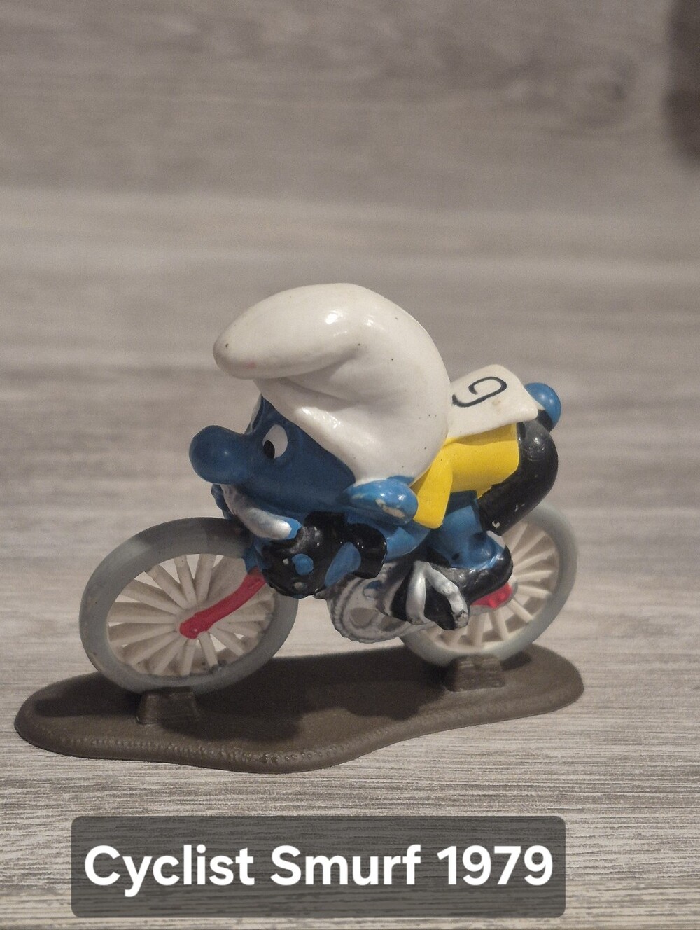 Vintage Cyclist Smurf Figurine